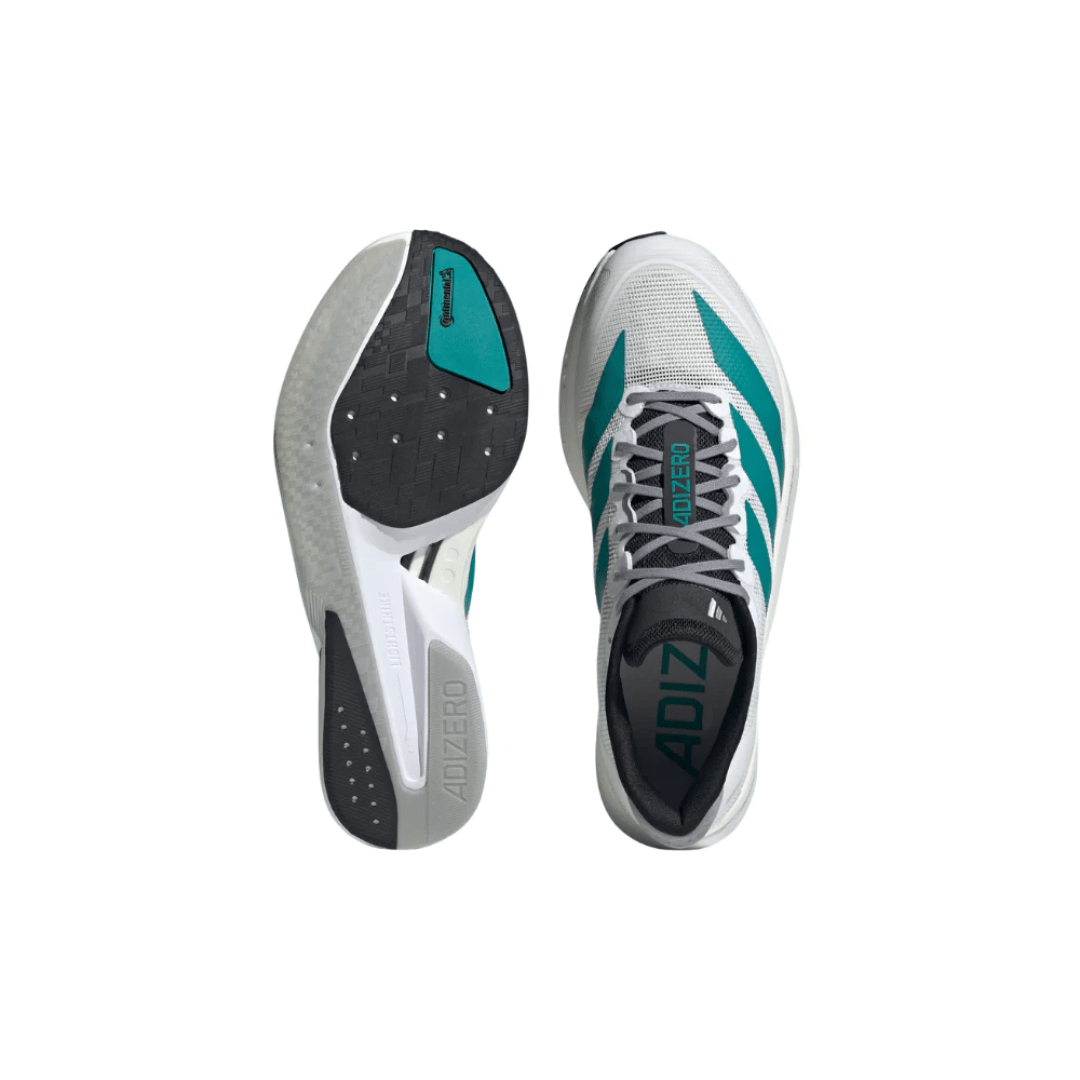 Adidas Adizero Boston 13 White Pure Teal sneakers heel view