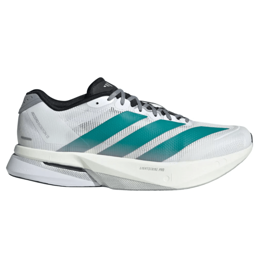 Adidas Adizero Boston 13 White Pure Teal sneakers side profile