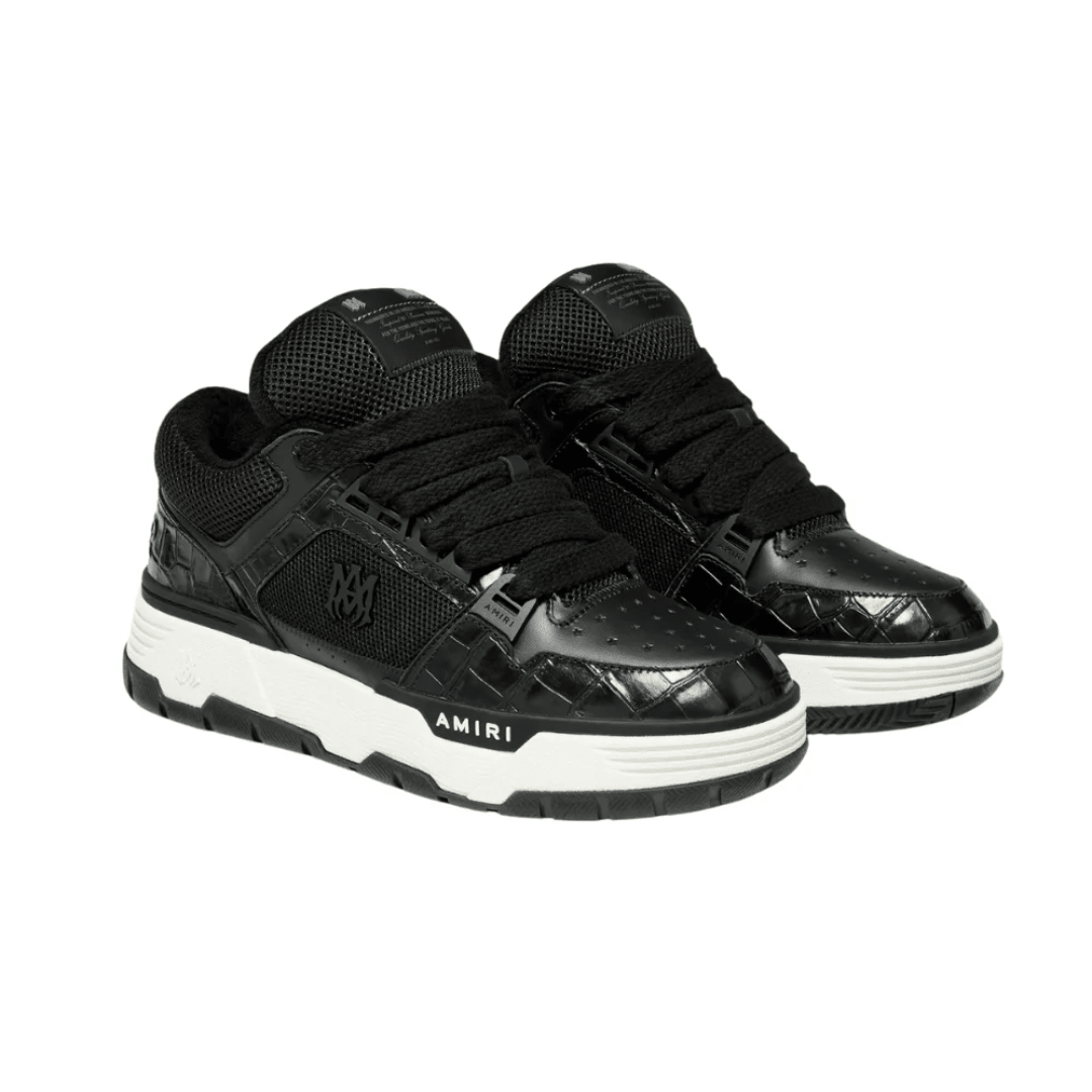 Amiri Croc Debossed MA-1 Black sneakers on feet Dubai