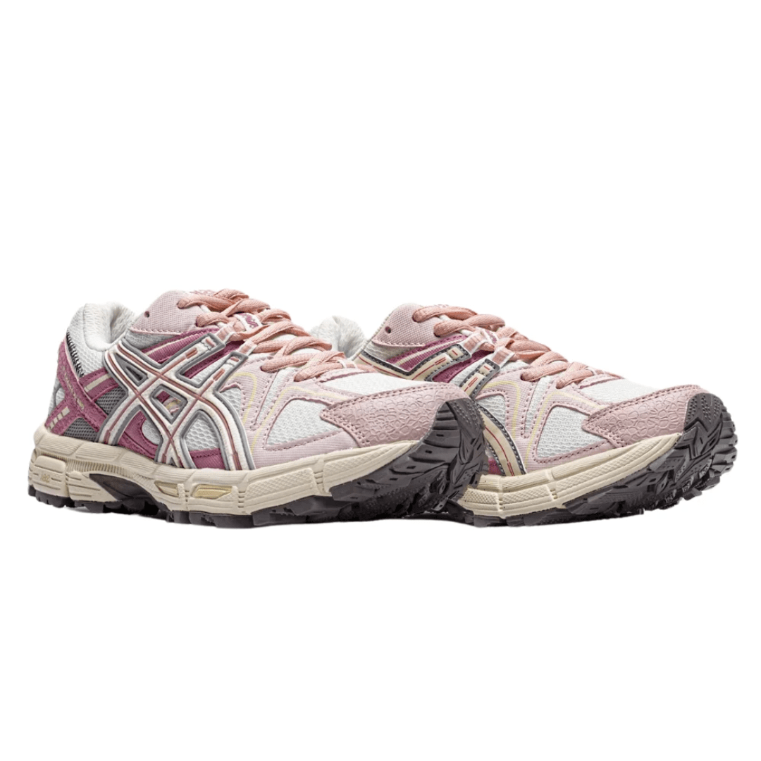 ASICS Gel-Kahana 8 White Pink sneakers on feet Dubai