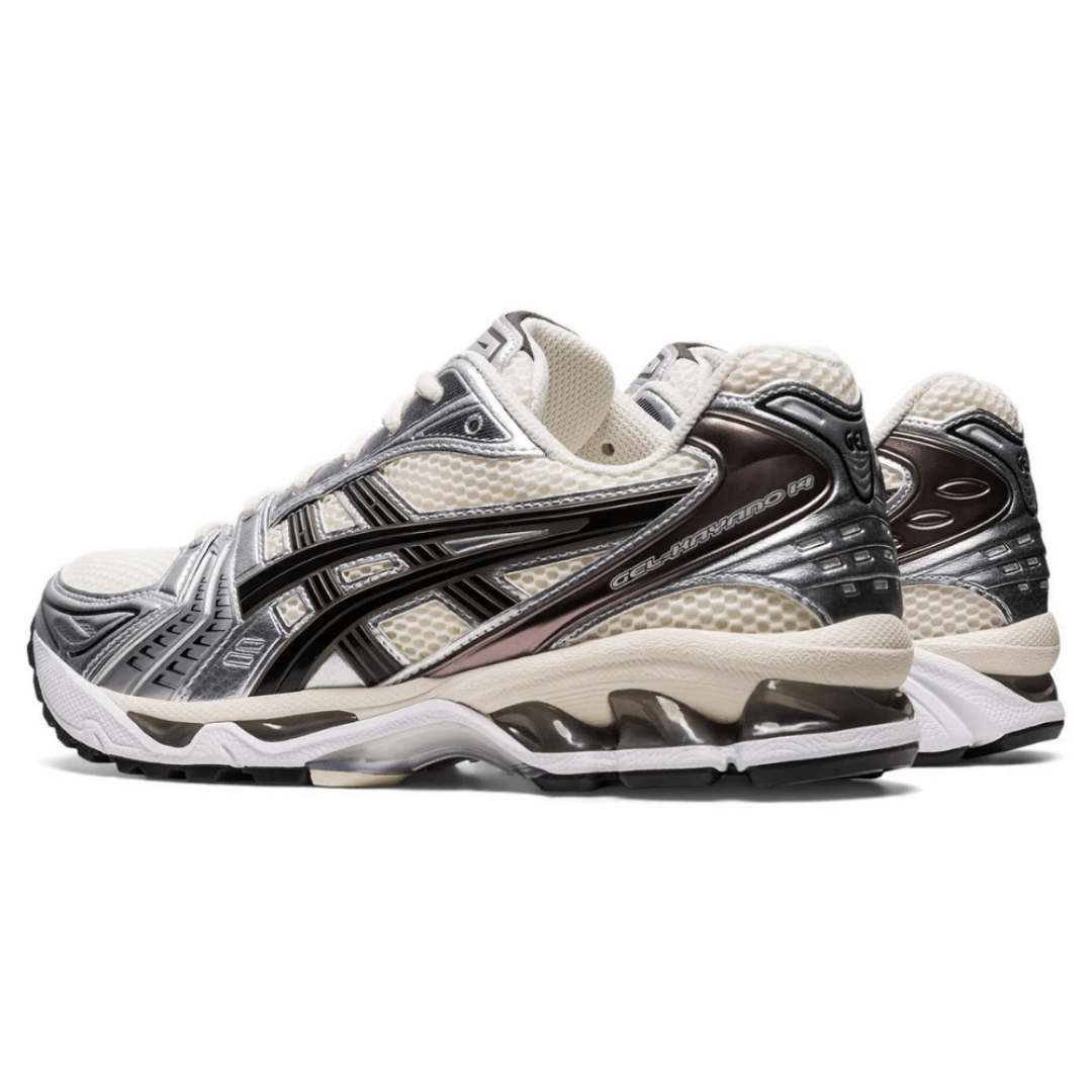 ASICS Gel-Kayano 14 Silver Cream sneakers on feet Dubai