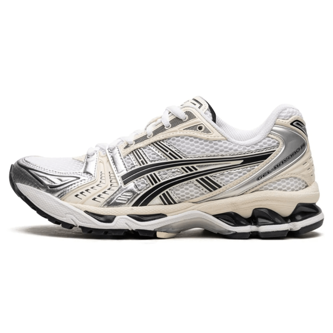ASICS Gel-Kayano 14 White Midnight sneakers on feet Dubai