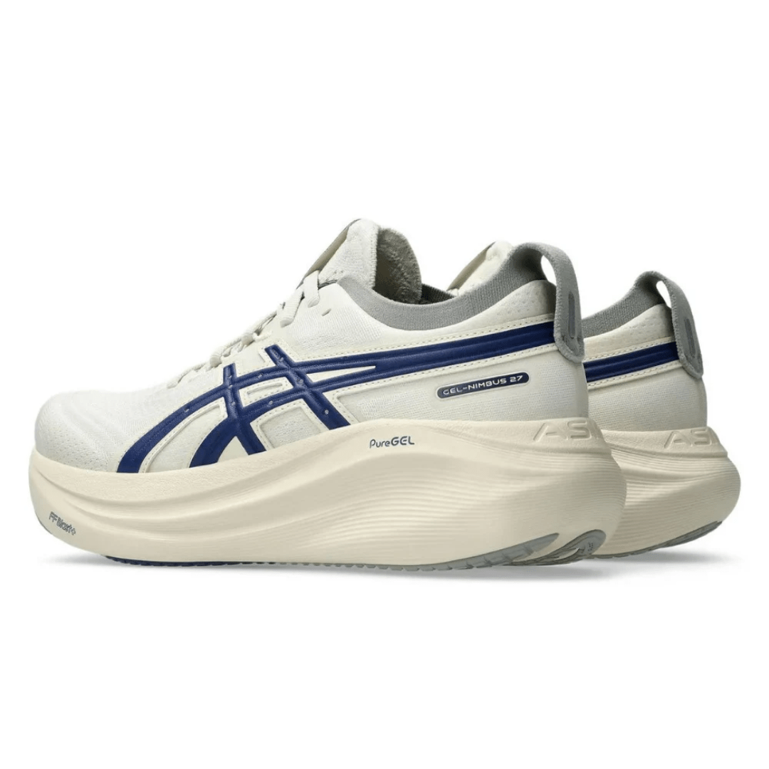 ASICS Gel-Nimbus 27 Birch Indigo Blue running shoes heel view