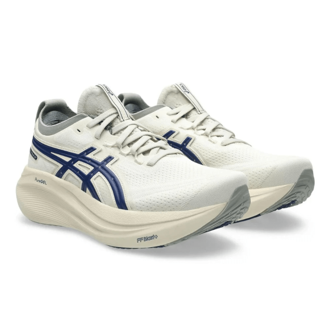 ASICS Gel-Nimbus 27 Birch Indigo Blue running shoes upper detail