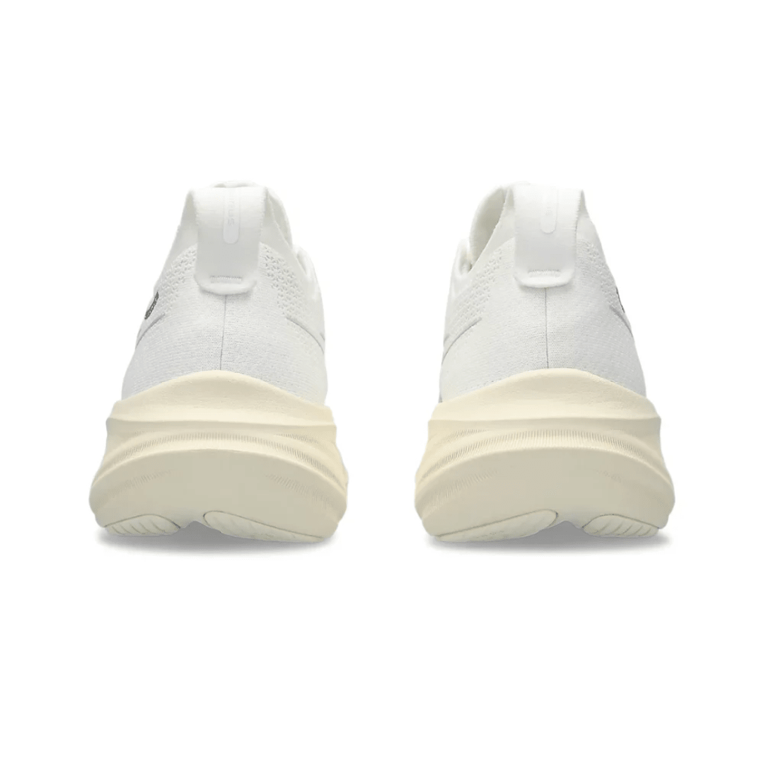 ASICS Gel-Nimbus 26 White Off White running shoes heel view