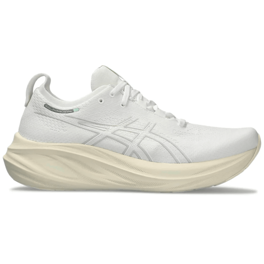 ASICS Gel-Nimbus 26 White Off White running shoes side profile