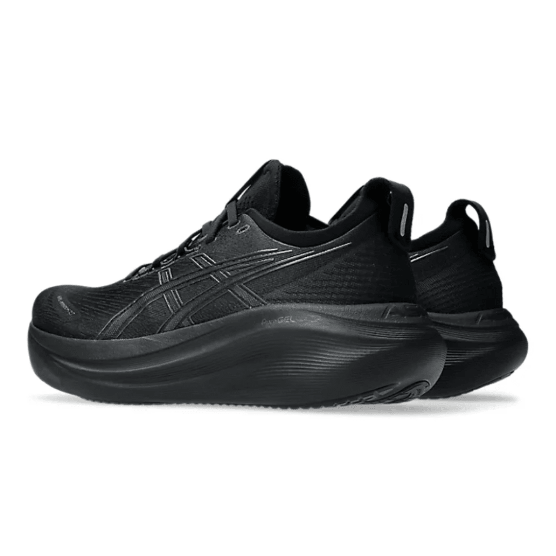 ASICS Gel-Nimbus 27 Black Graphite Grey running shoes on feet Dubai