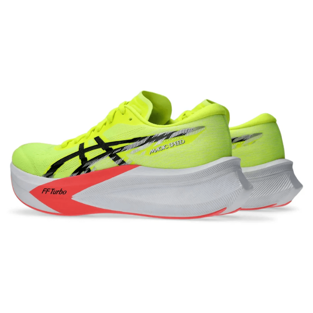 ASICS Magic Speed 4 Safety Yellow Black running shoes heel view