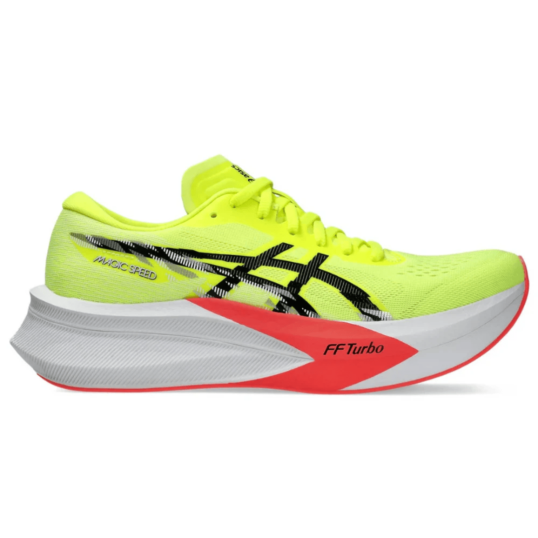 ASICS Magic Speed 4 Safety Yellow Black running shoes side profile