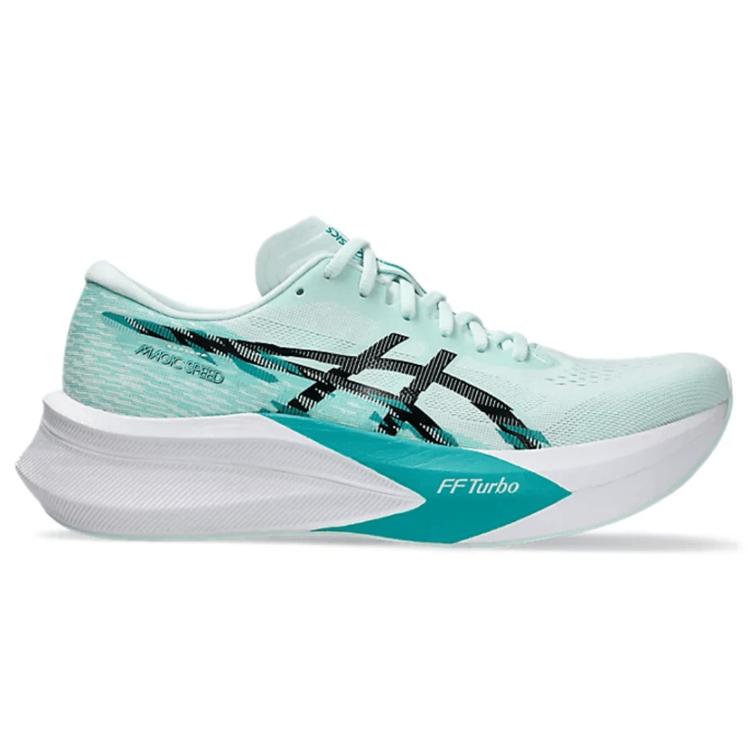 ASICS Magic Speed 4 Soothing Sea Black running shoes side profile