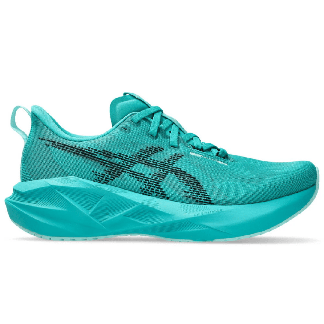 ASICS Novablast 5 Wave Teal Black running shoes side profile