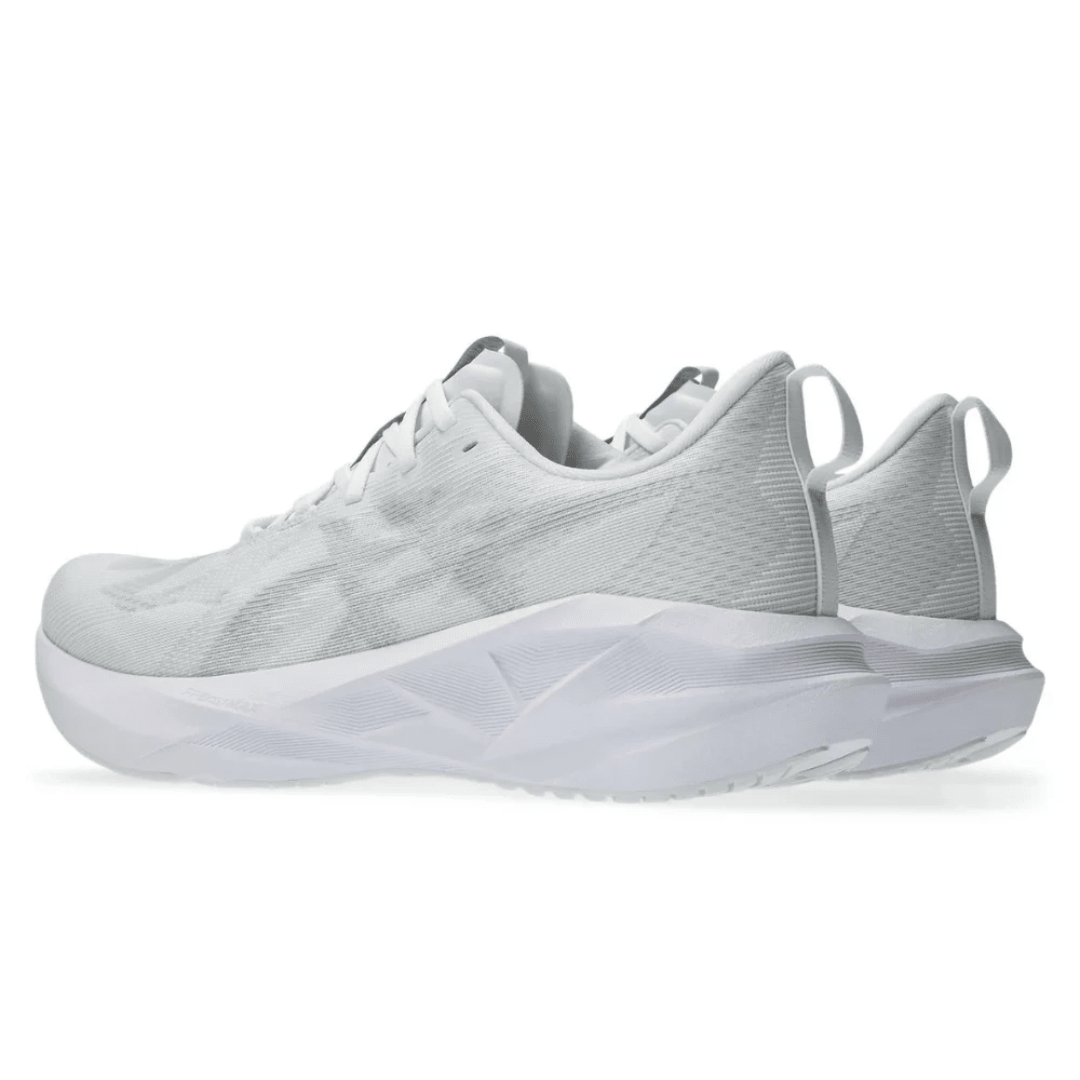 ASICS Novablast 5 White Piedmont Grey running shoes on feet Dubai