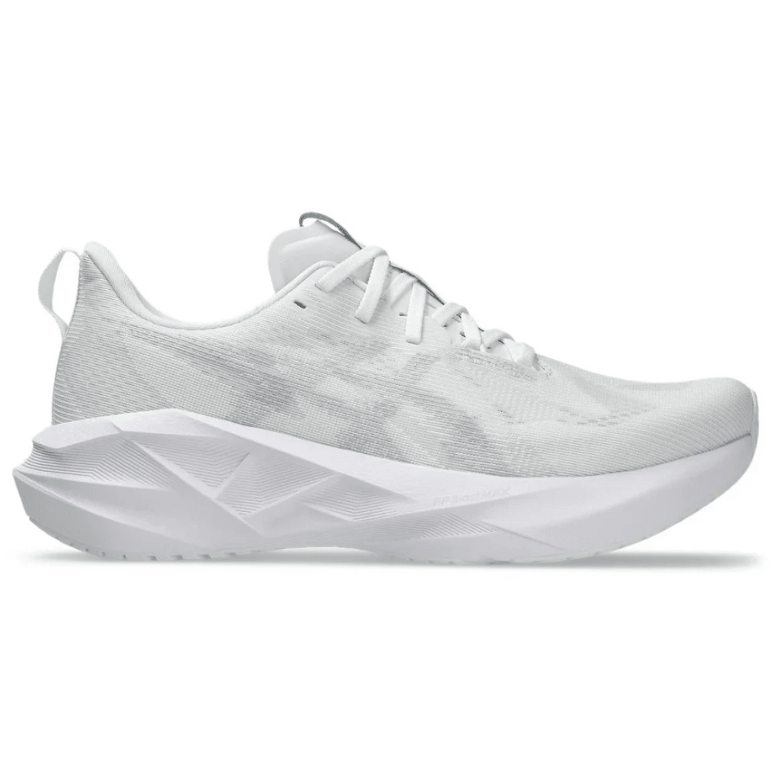 ASICS Novablast 5 White Piedmont Grey running shoes side profile
