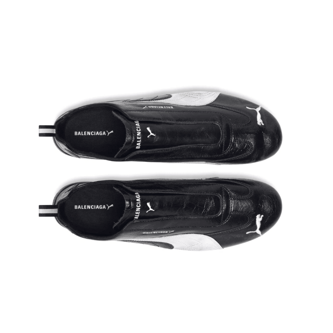 Balenciaga x Puma Speedcat Leather Black White sneakers upper detail