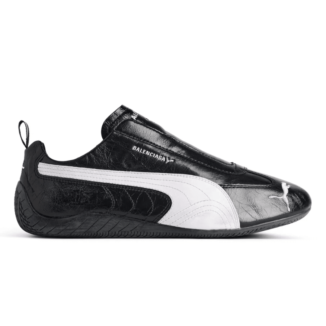 Balenciaga x Puma Speedcat Leather White Black sneakers side profile