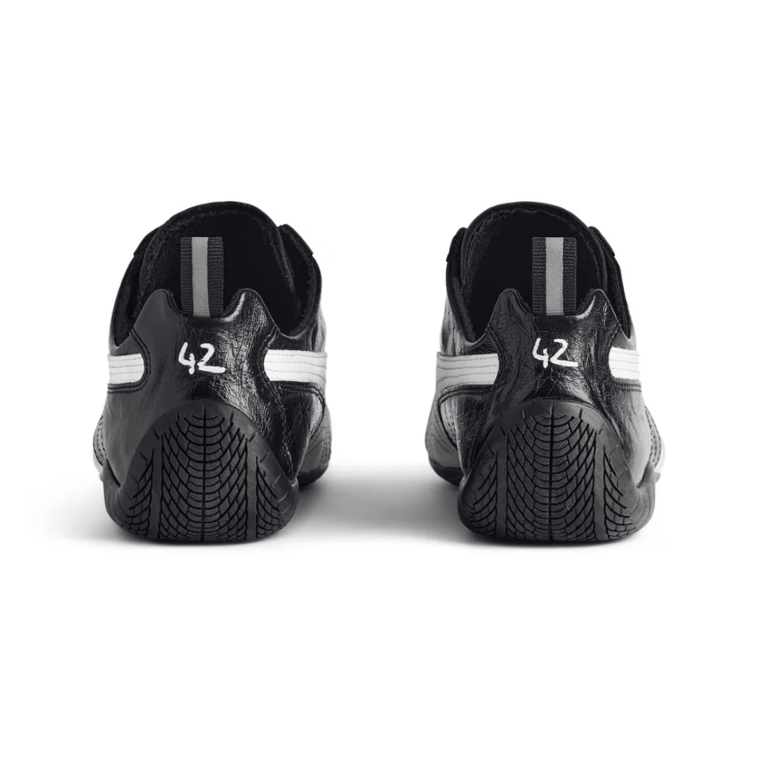 Balenciaga x Puma Speedcat Leather White Black sneakers heel view