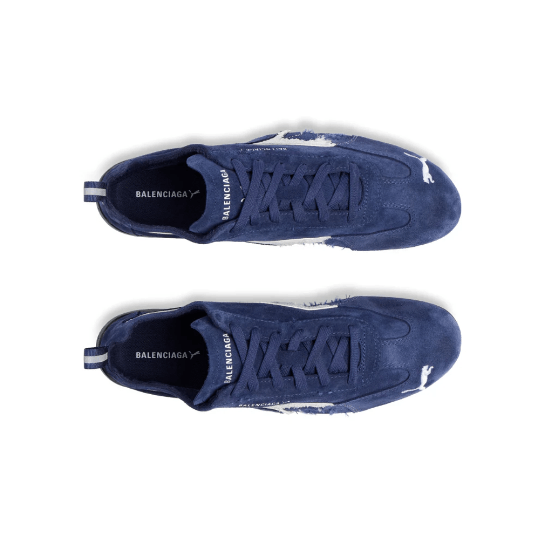 Balenciaga x Puma Speedcat Suede Navy White sneakers upper detail