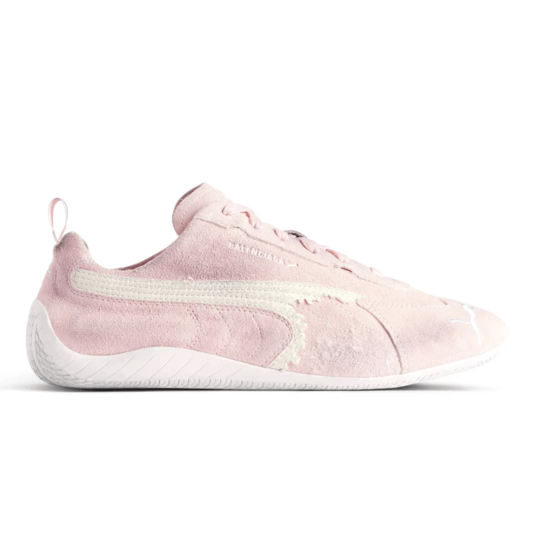 Balenciaga x Puma Speedcat Suede Pink White sneakers side profile