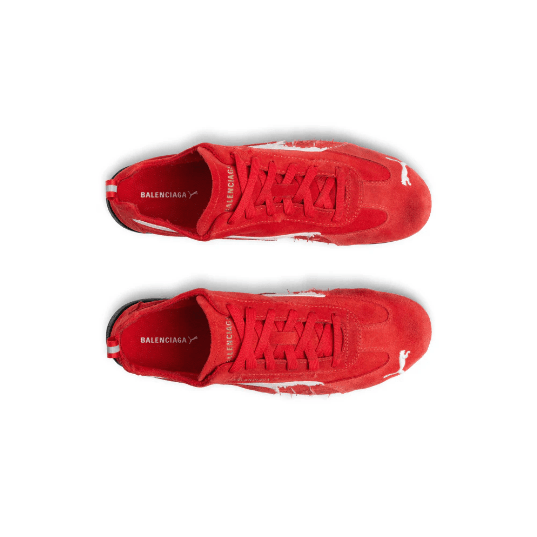 Balenciaga x Puma Speedcat Suede Red White sneakers upper detail