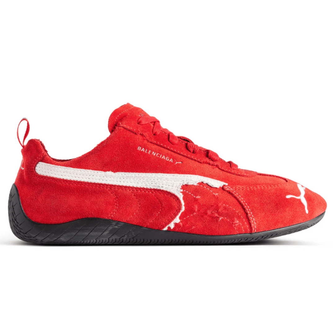 Balenciaga x Puma Speedcat Suede Red White sneakers side profile