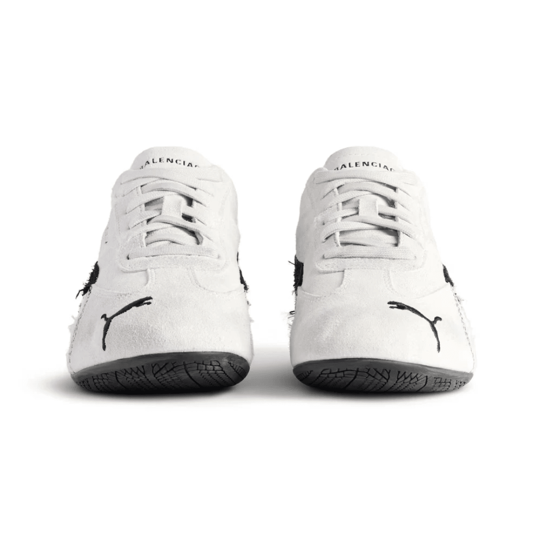 Balenciaga x Puma Speedcat Suede White Black sneakers upper detail