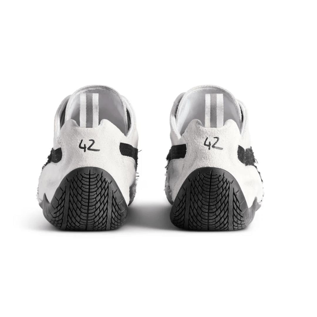 Balenciaga x Puma Speedcat Suede White Black sneakers heel view