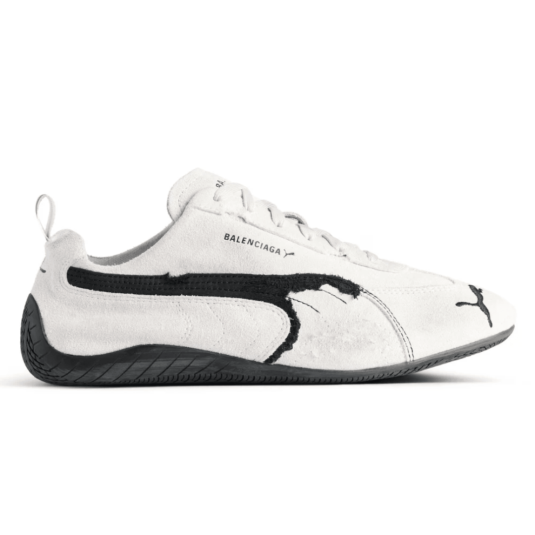Balenciaga x Puma Speedcat Suede White Black sneakers side profile
