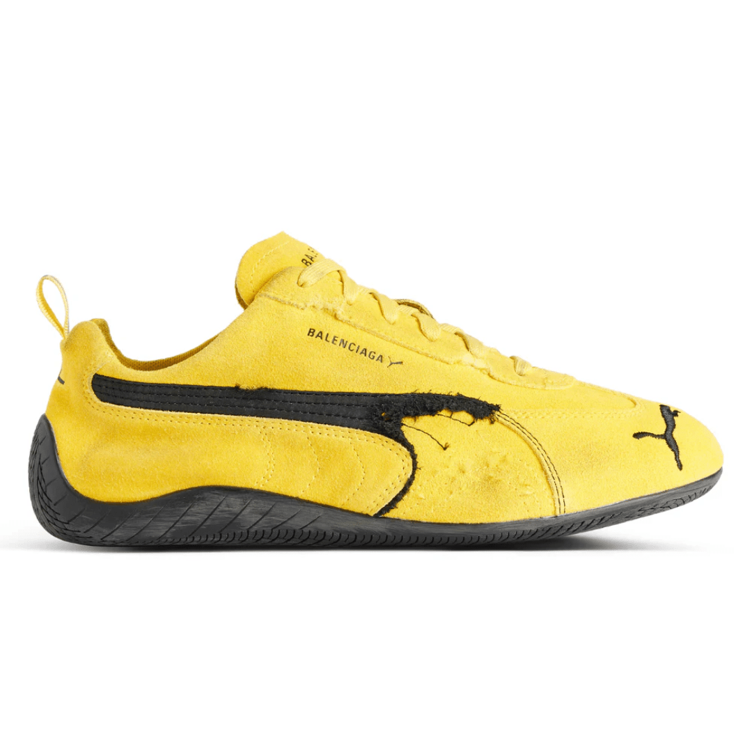 Balenciaga x Puma Speedcat Suede Yellow Black sneakers side profile