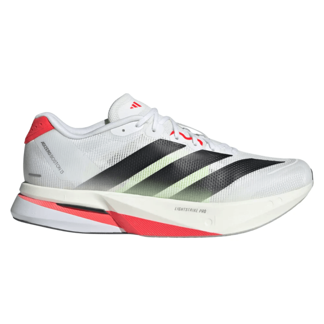 Adidas Adizero Boston 13 White Black Lucid Red sneakers side profile