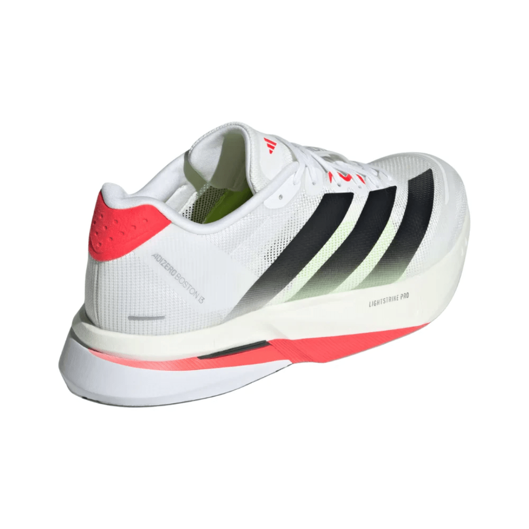 Adidas Adizero Boston 13 White Black Lucid Red sneakers heel view