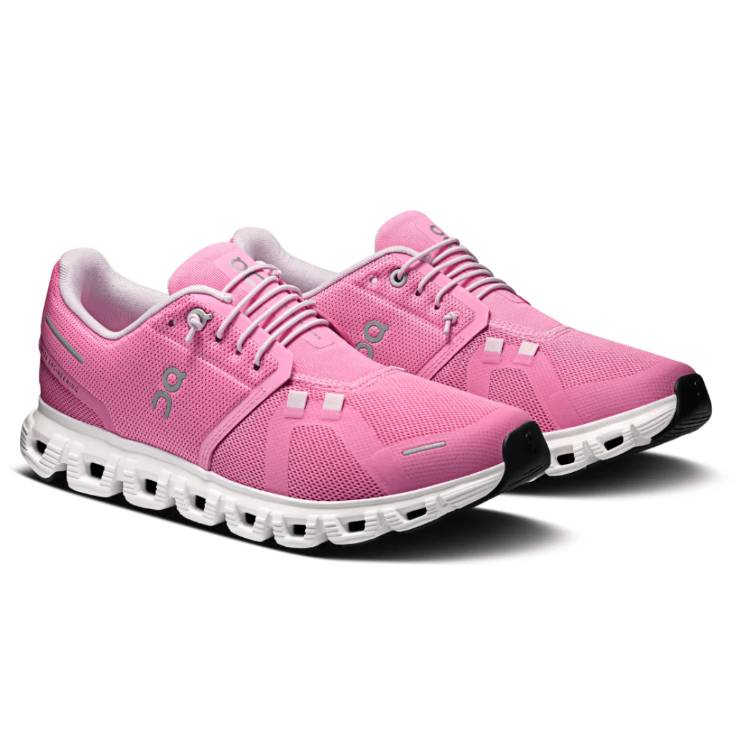 On Cloud 6 Raspberry White on feet Dubai