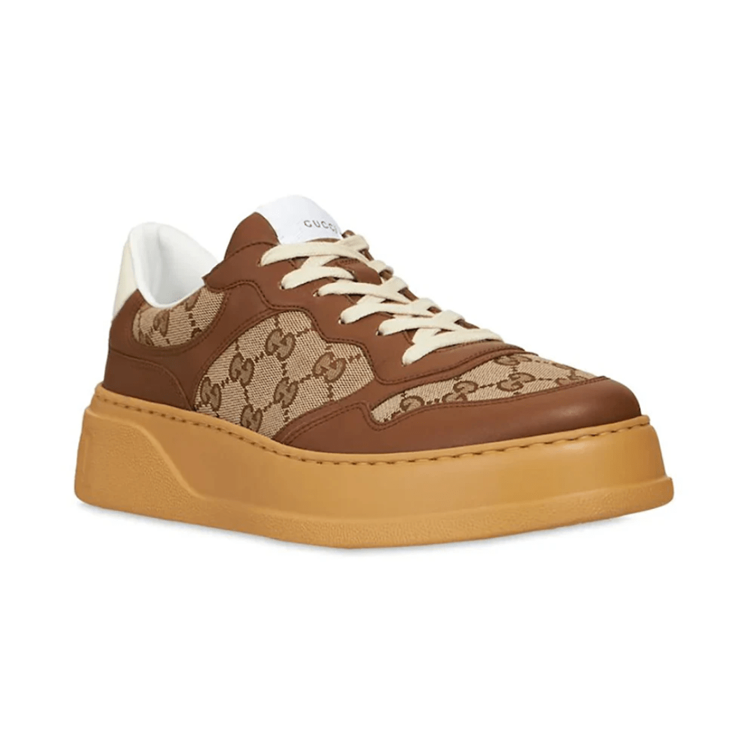 Gucci GG Canvas Leather-Trimmed Sneakers upper detail