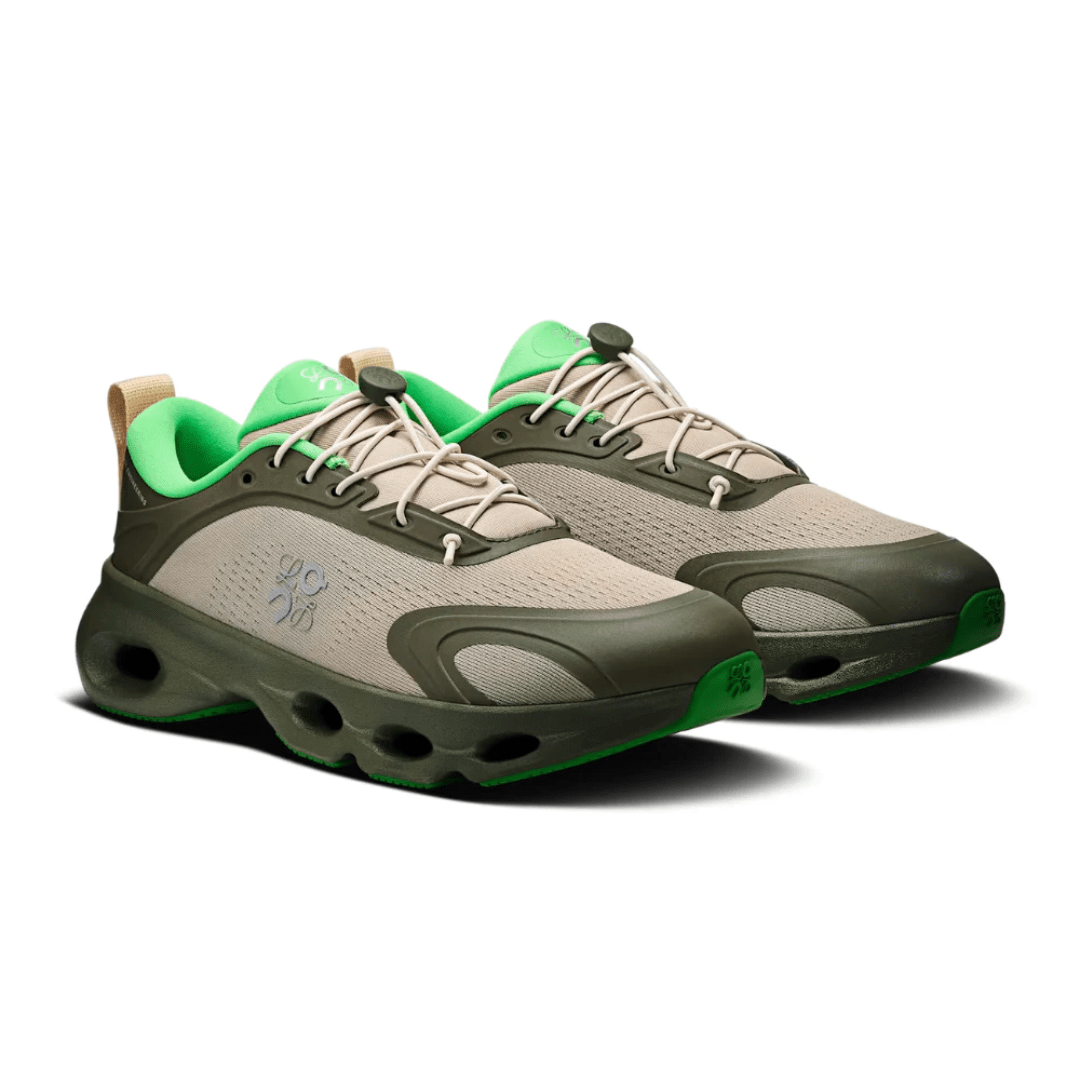 Loewe x On Running Cloudsolo Khaki Green Sand on feet Dubai