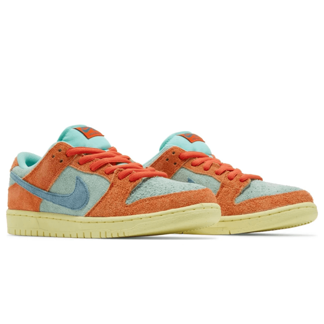 Nike Dunk Low SB Orange Emerald Rise close-up detail