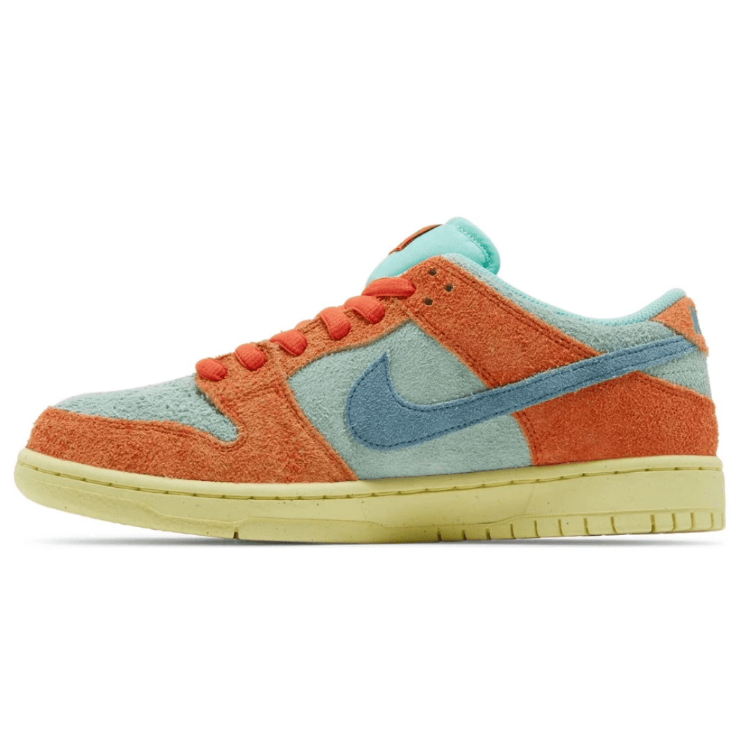 Nike Dunk Low SB Orange Emerald Rise on feet Dubai