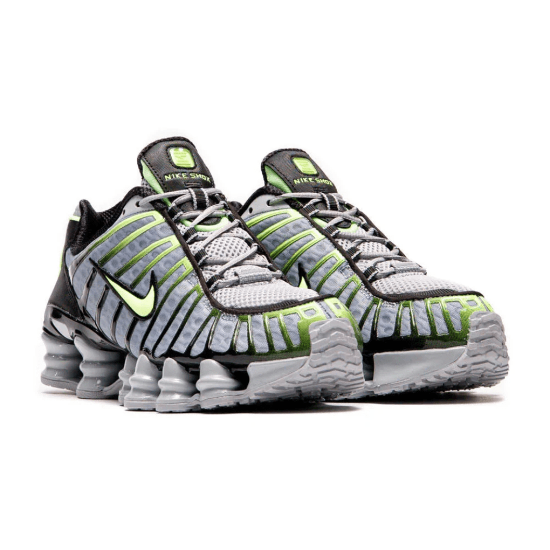 Nike Shox TL Wolf Grey Lime close-up detail