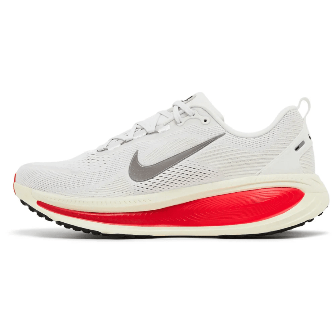Nike Vomero 18 Platinum Tint Siren Red sneakers on feet Dubai