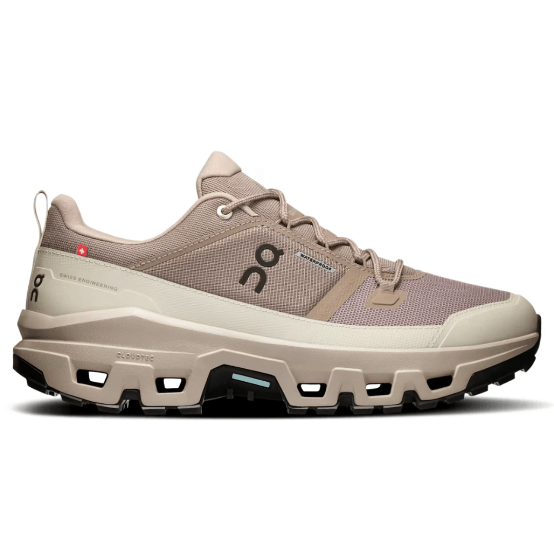 On Cloudrock Low Waterproof Cinder Fog side profile