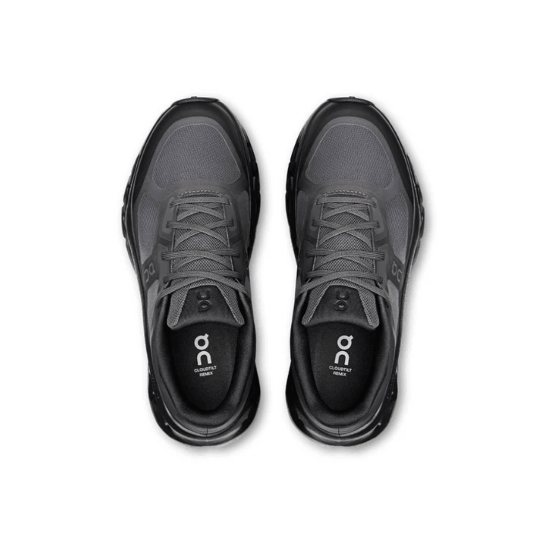 Top view of black On Cloudtilt Remix shoes