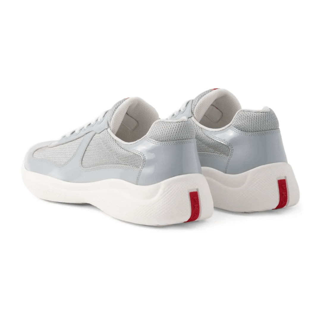 Prada America’s Cup Chunky-Sole Lace-Up Light Grey sneakers upper detail
