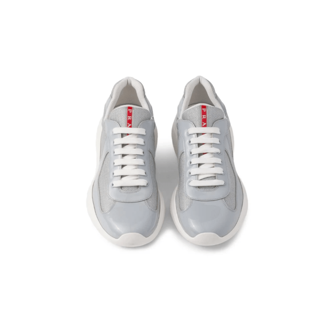 Prada America’s Cup Chunky-Sole Lace-Up Light Grey sneakers heel view