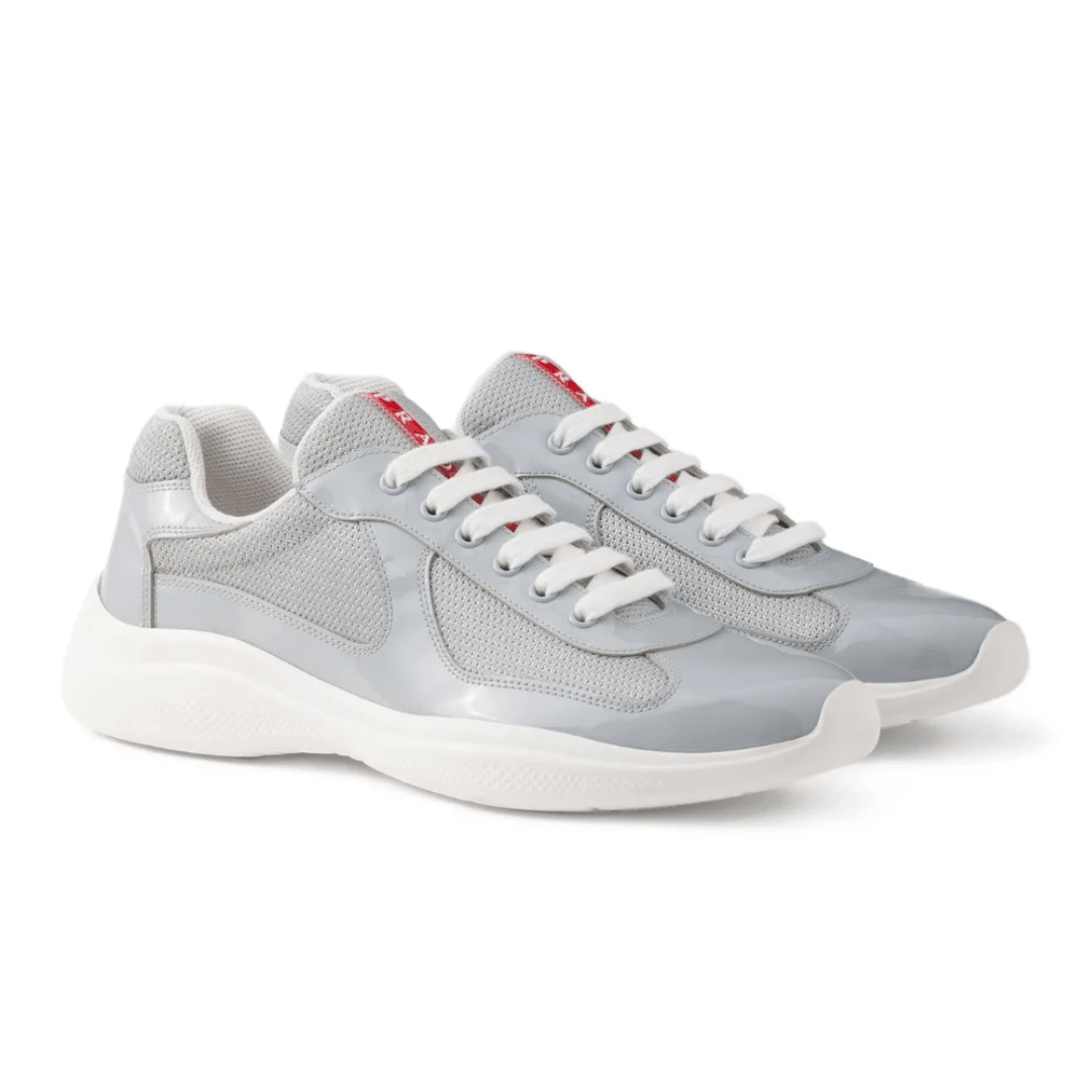 Prada America’s Cup Chunky-Sole Lace-Up Light Grey sneakers on feet Dubai