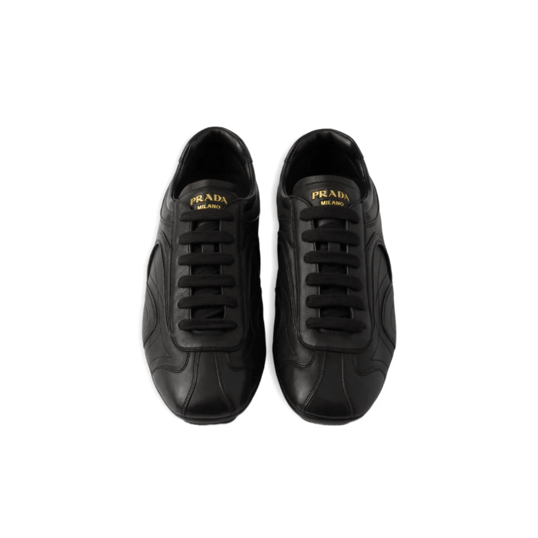 Prada Montecarlo Re-edition 2005 Antiqued Nappa Leather Sneakers Black heel view
