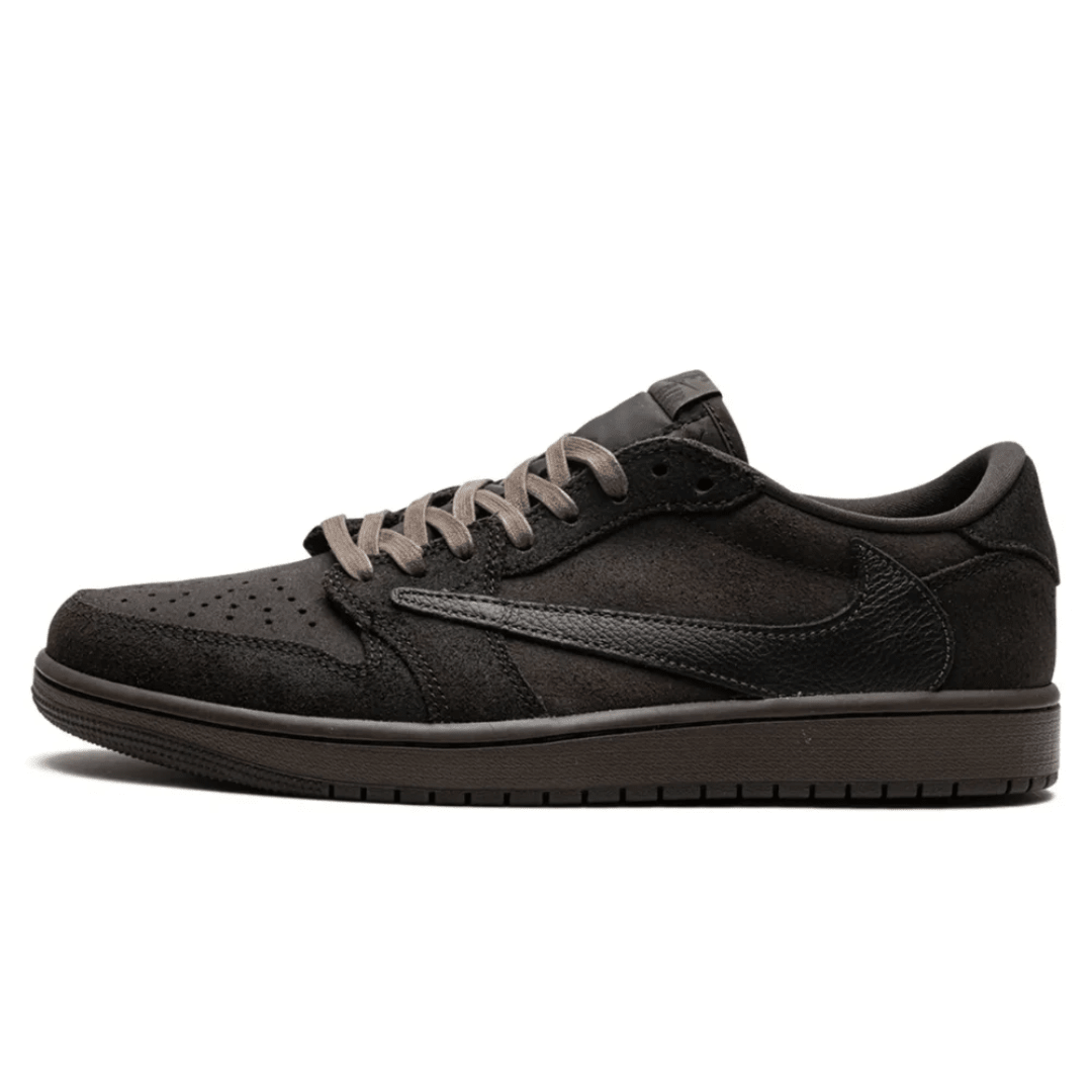 Travis Scott x Air Jordan 1 Low OG Velvet Brown on feet Dubai