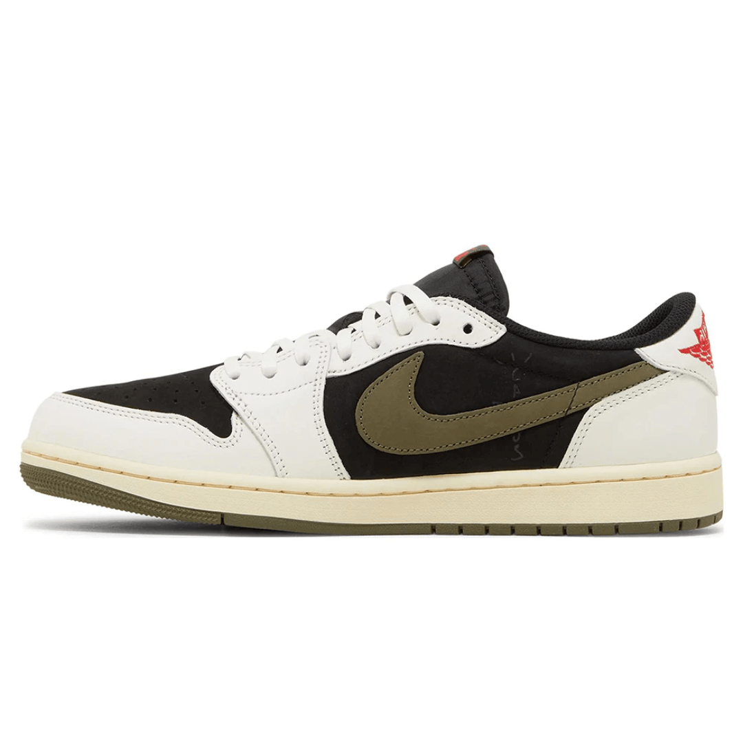 Travis Scott x Wmns Air Jordan 1 Retro Low OG Olive sneakers on feet Dubai