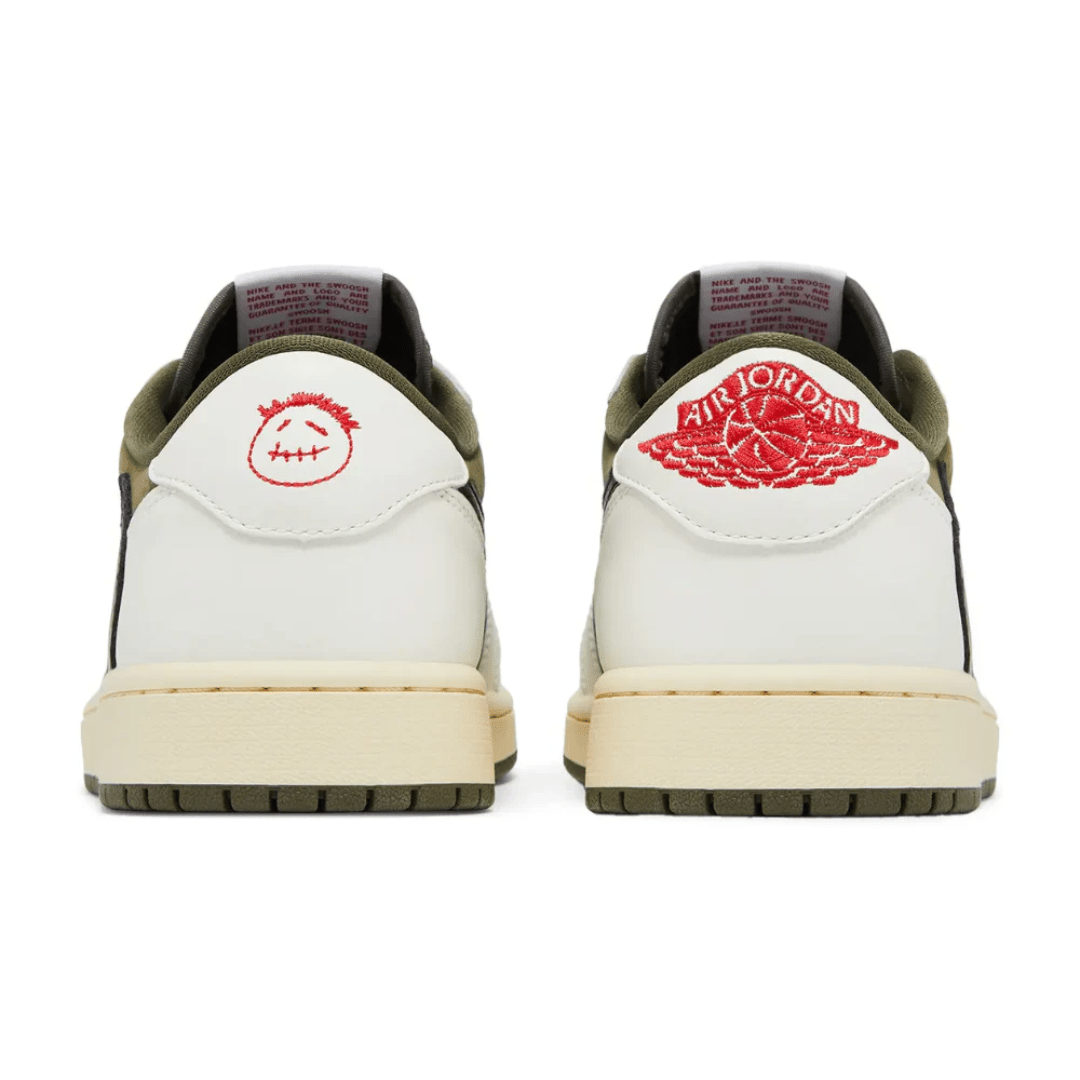Travis Scott x Nike Air Jordan 1 Retro Low OG SP Reverse Olive Medium Olive sneakers tongue detail